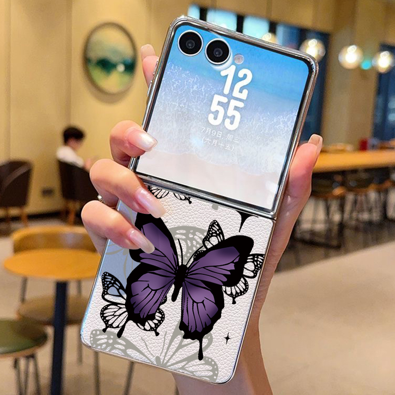 Phone Cases Z Flip 5 - Purple Butterfly PU Leather Phone Case