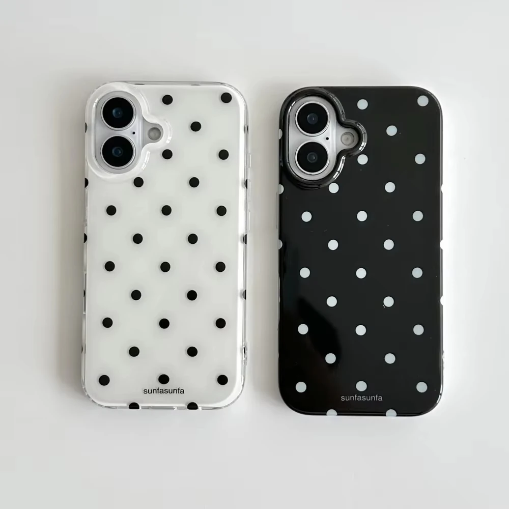Phone Cases Korean - Minimalist Black and White Polka Dots