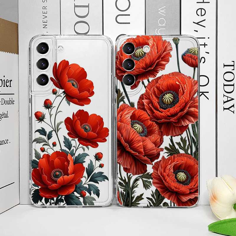 Phone Cases Samsung A14 - Poppy Flower Bloom Hot Red Floral