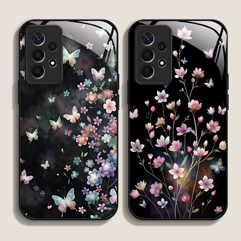 Phone Cases Samsung A14 - Vintage Floral Art Butterfly Flower Tempered