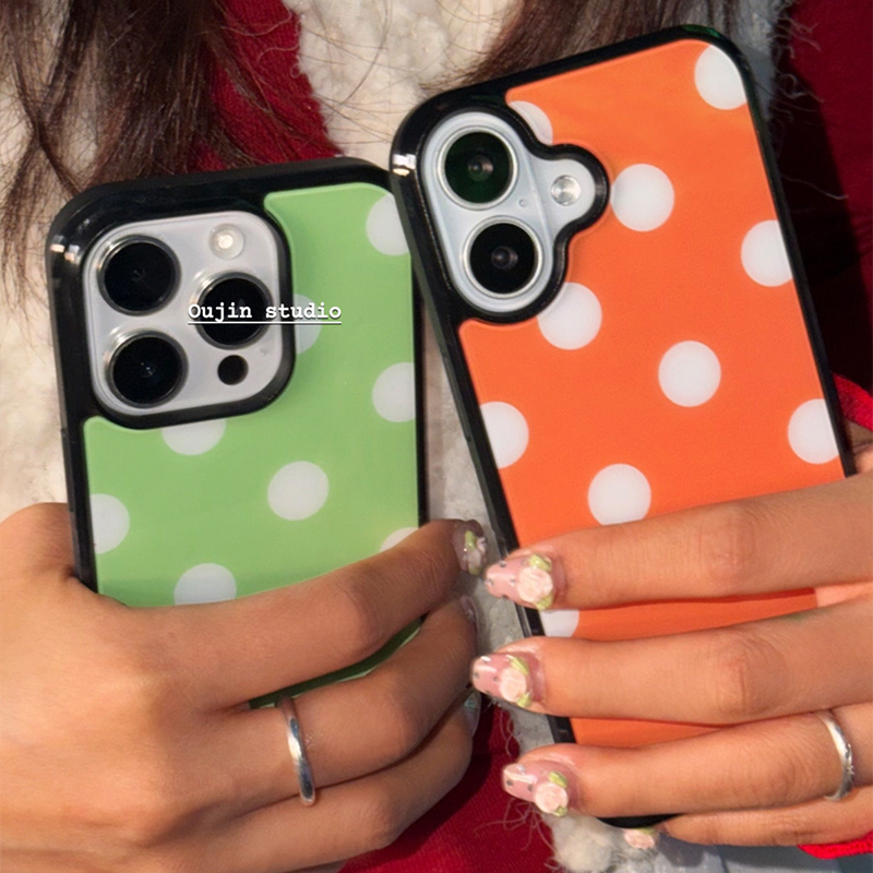 Phone Cases Orange - Korean Green & Orange Polka Dots