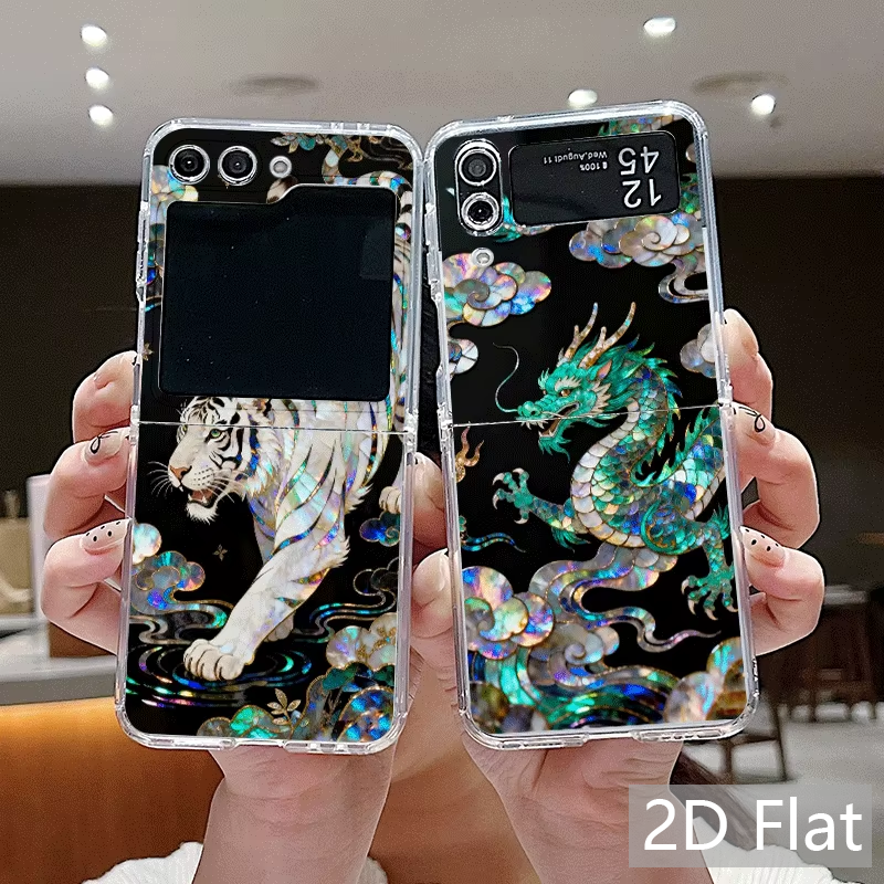 Phone Cases Z Flip 5 - Stylish Tiger Dragon Marble Texture Phone