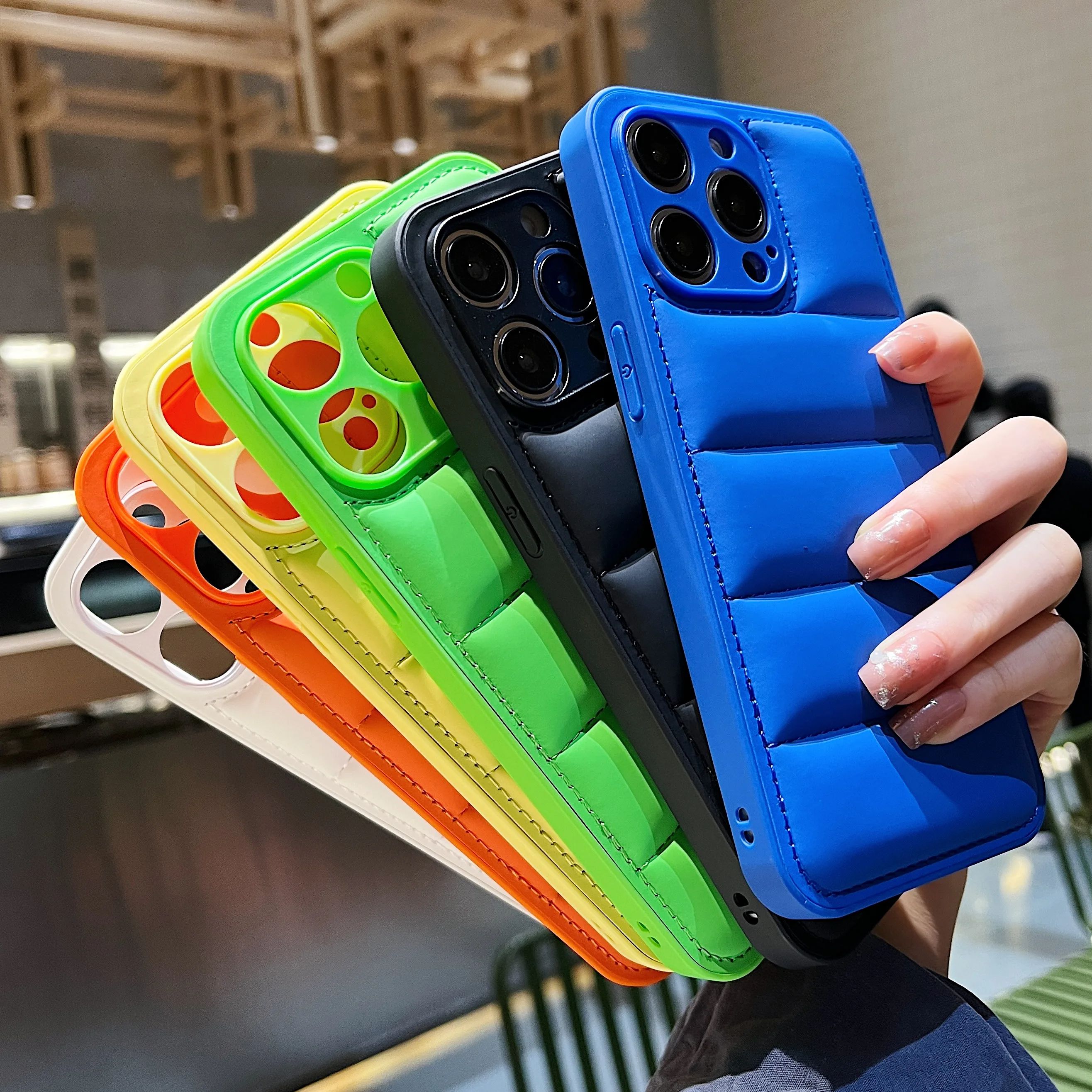 Phone Cases That Cover The Camera - Solid Color Down Jacket Pattern Silicone
