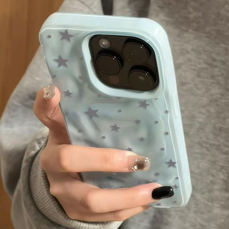 Phone Cases Korean - Minimalist Gray-Blue Star Wave Texture Phone
