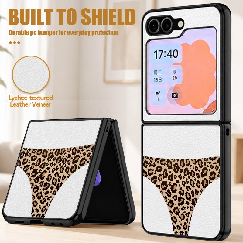 Phone Cases Z Flip 5 - Sexy Leopard Print Pattern PU Leather