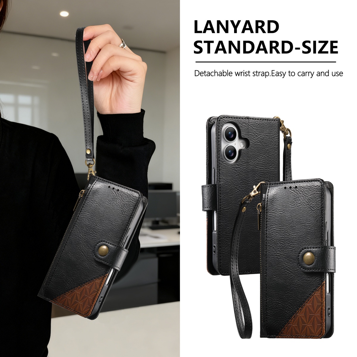 PU Leather Zipper Wrist Strap  - đánh giá và giá Flip Leather Case