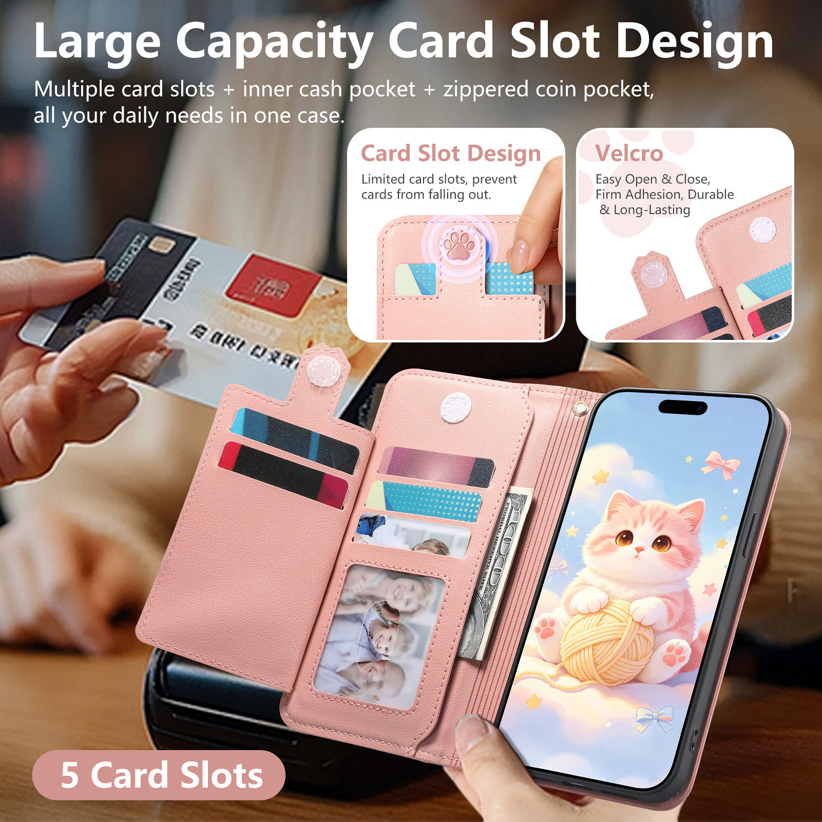 Cute Cat PU Leather Zipper Wri - đánh giá và giá Flip Leather Case