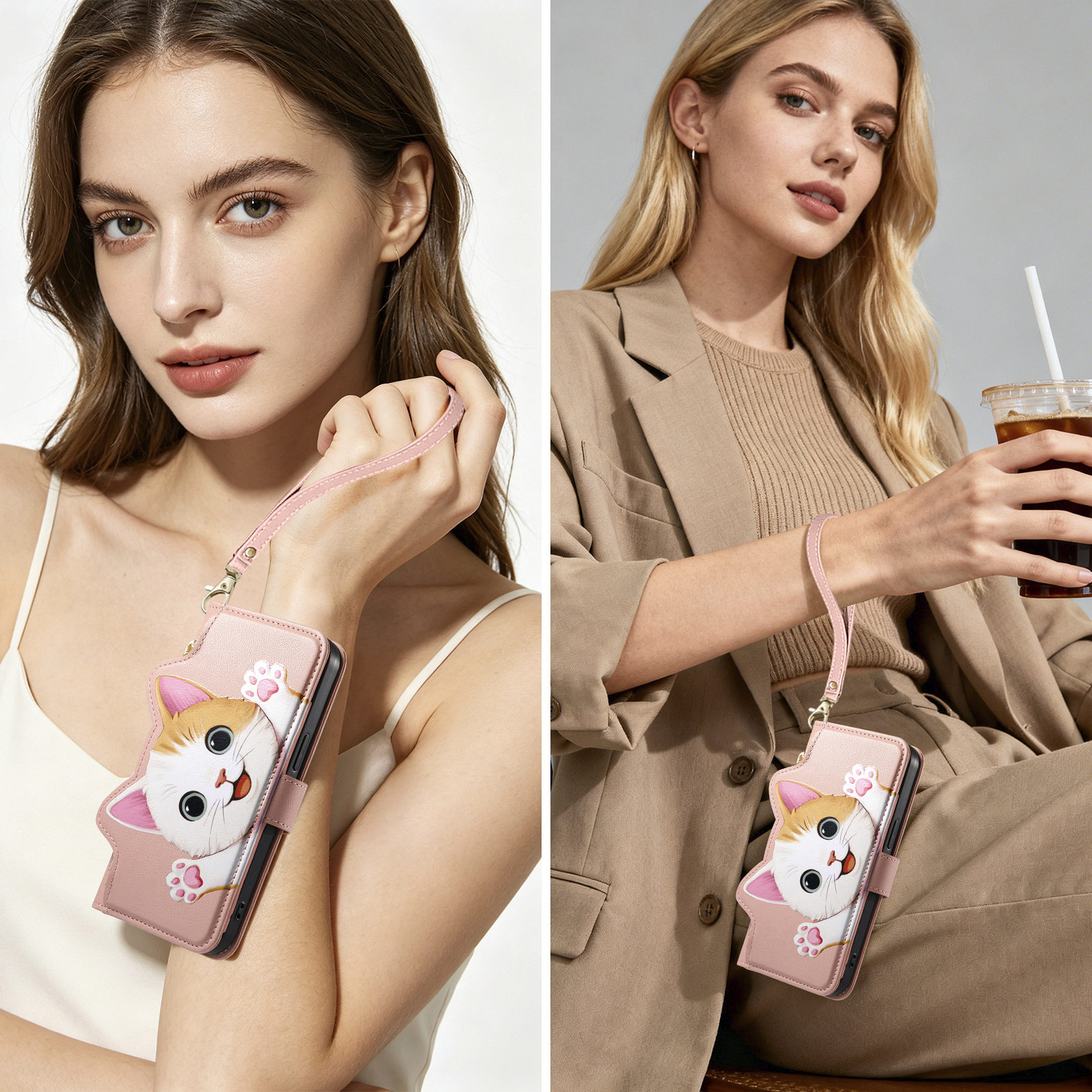 Cute Cat PU Leather Zipper Wri - đánh giá và giá Flip Leather Case