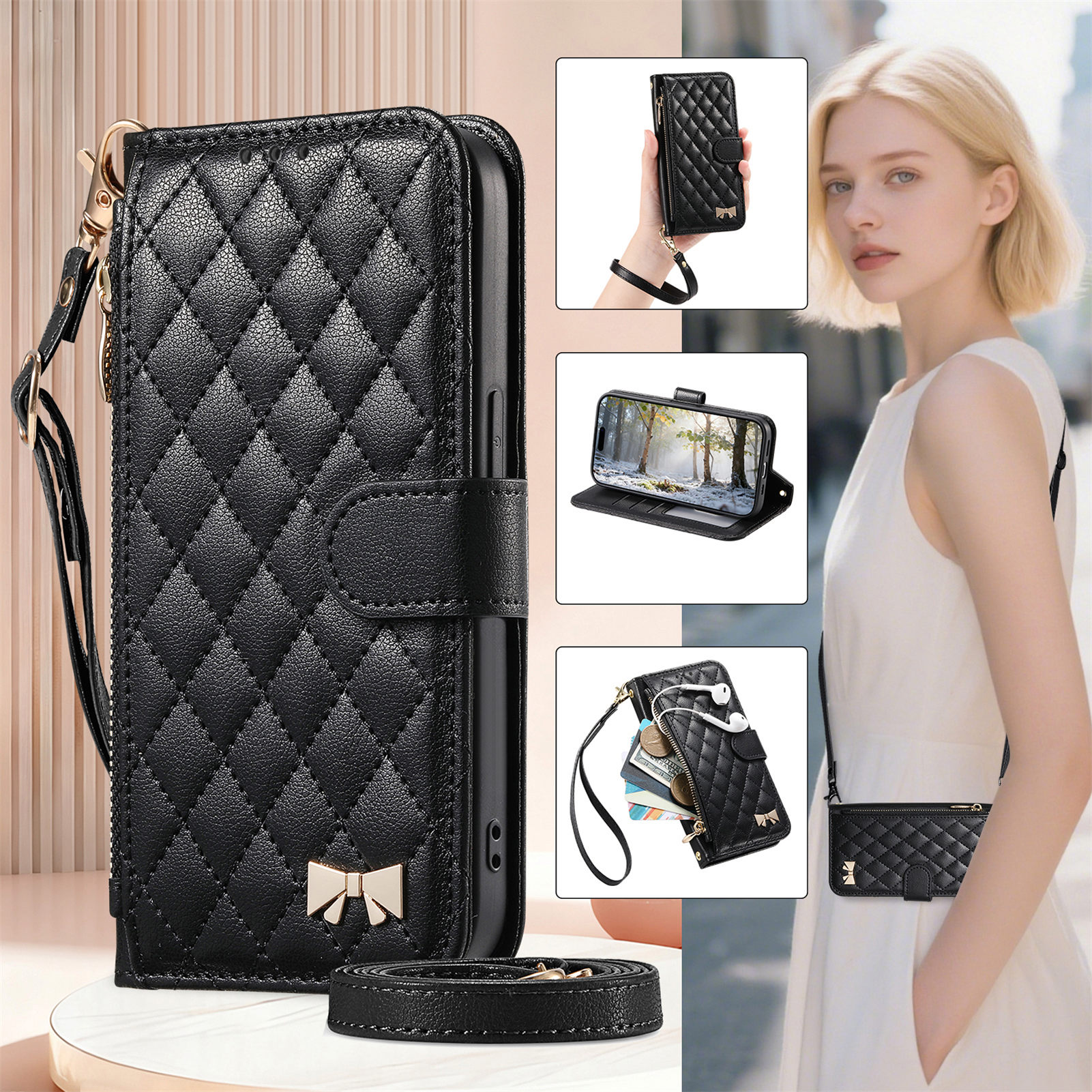 PU Leather Zipper Crossbody Fl - đánh giá và giá Flip Leather Case