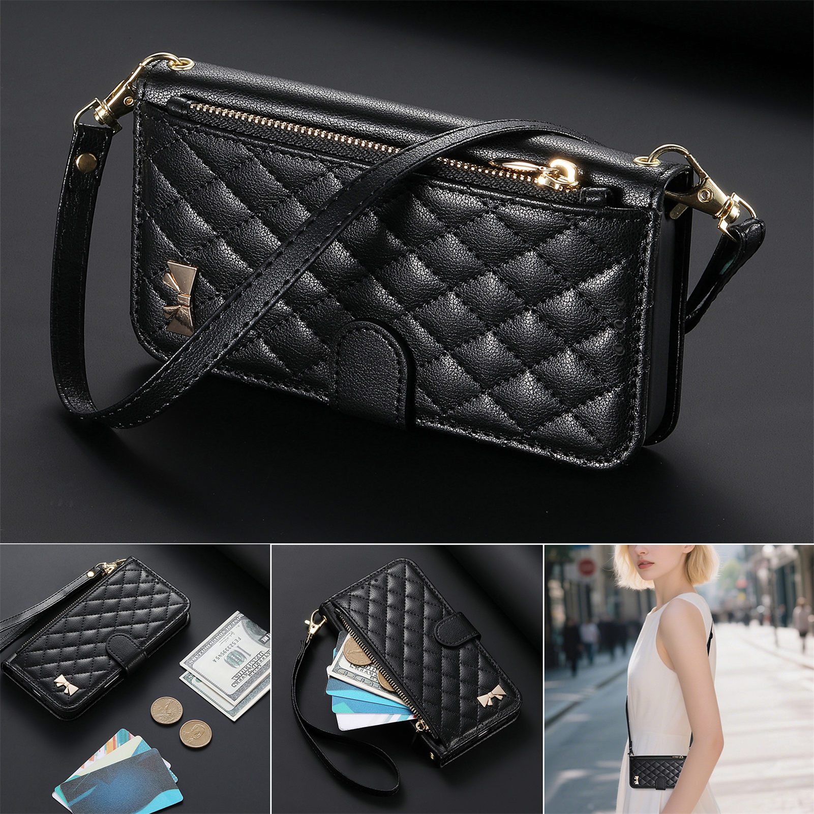 PU Leather Zipper Crossbody Fl - đánh giá và giá Flip Leather Case